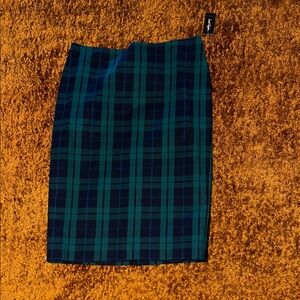 Lord & Taylor Teal and Navy Plaid Pencil Skirt